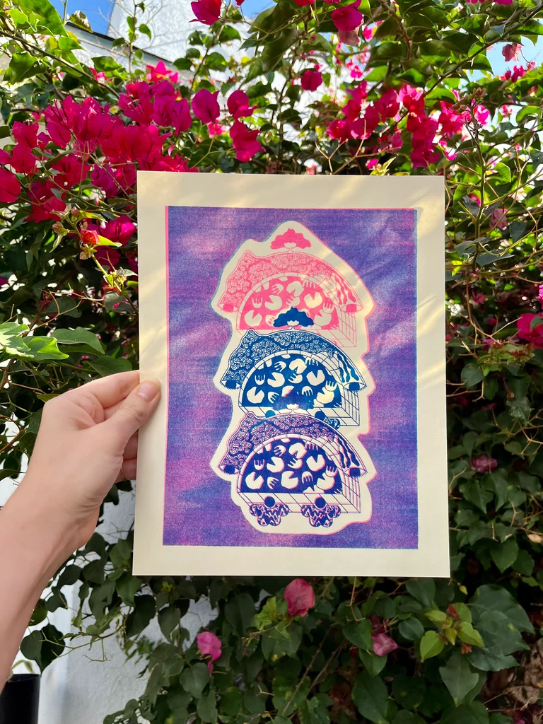 Lotus Chrusty Risograph Print